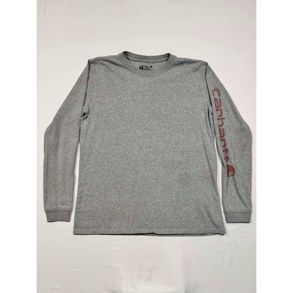 Carhartt Boys Gray Long Sleeve Graphic Logo T-Shirt Loose Fit Size M 8-10 - Picture 1 of 7